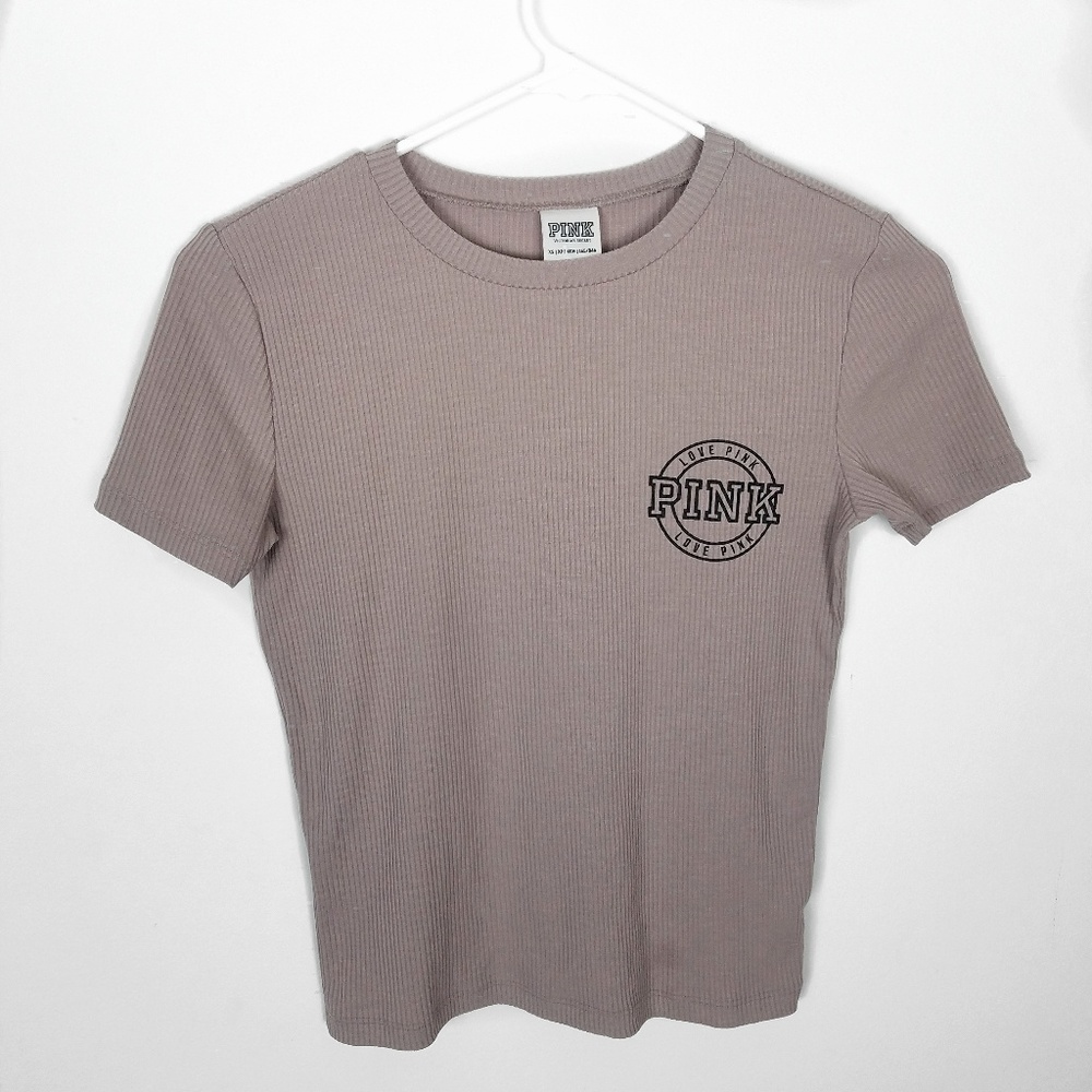 VS PINK short sleeve Crop Top Brown Sz XS